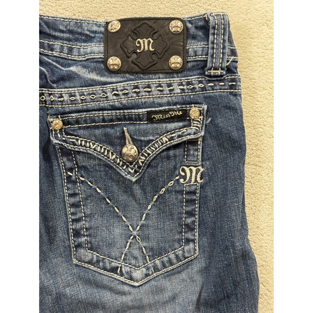 Miss Me Womens Bootcut Embellished Flap Pocket Blue Jeans 31 Meas: 32x33.5
